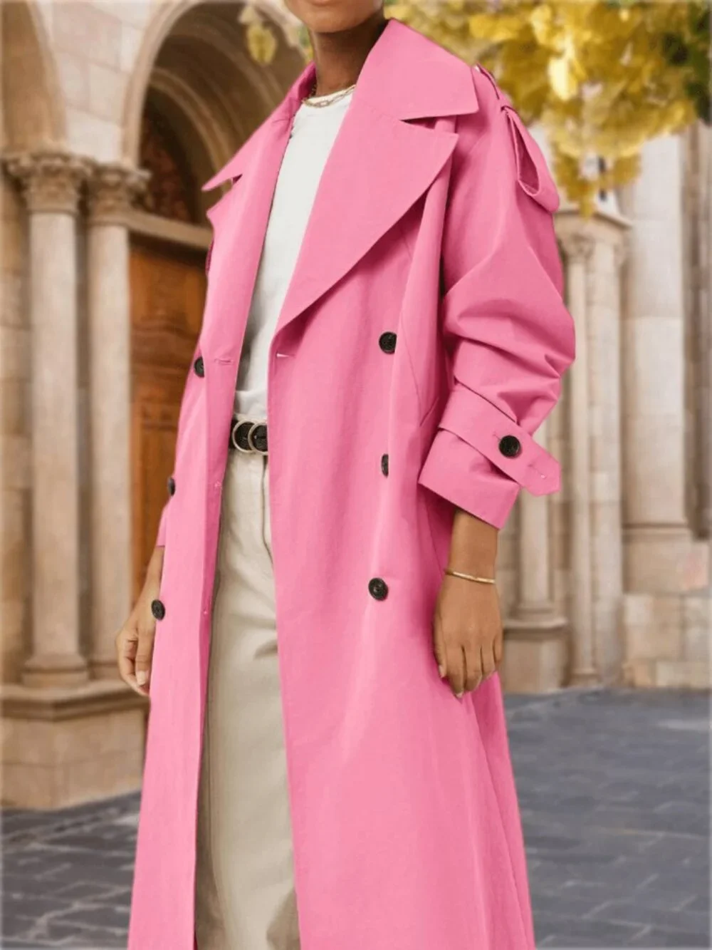 Pink Casual Women's Oversized Belted Trench Coat
